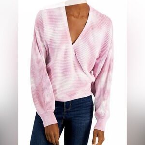 EUC INC Knit vneck cropped sweater tie dye pink